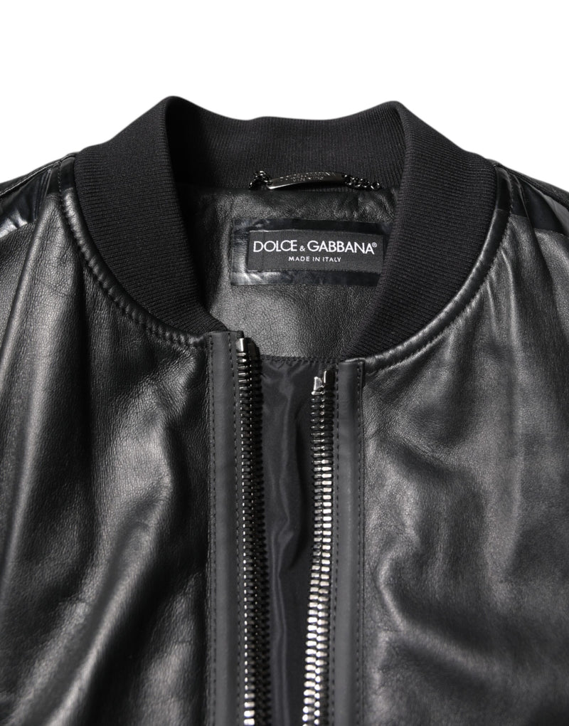 Veste motard en cuir d'agneau noir à fermeture éclair intégrale Dolce & Gabbana