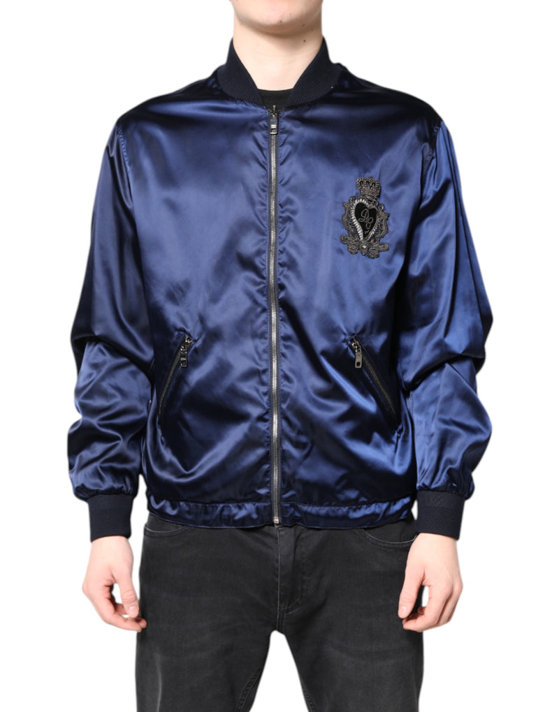 Veste bomber zippée à capuche DG Crown en nylon bleu de Dolce & Gabbana
