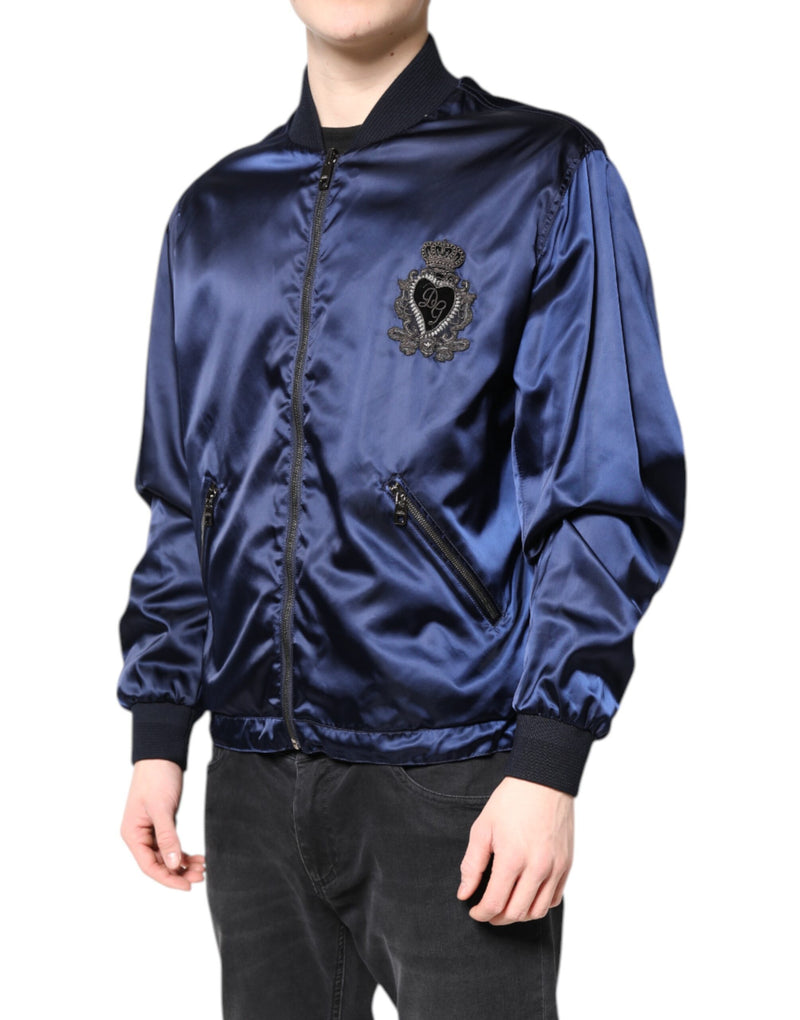 Veste bomber zippée à capuche DG Crown en nylon bleu de Dolce & Gabbana