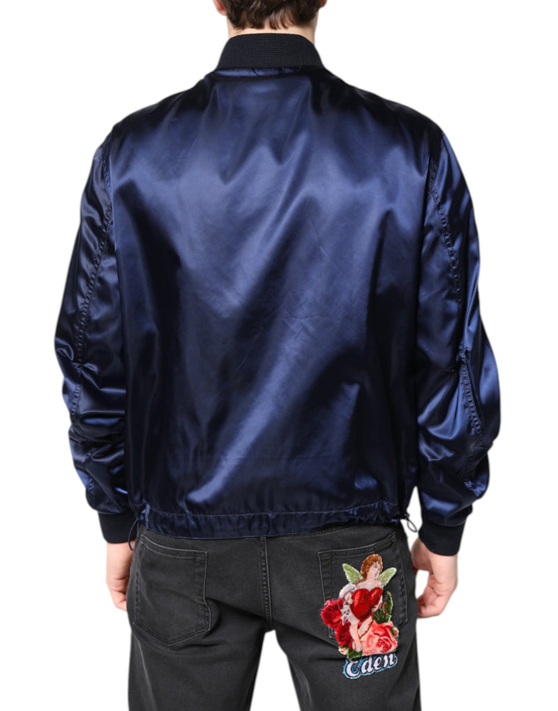 Veste bomber zippée à capuche DG Crown en nylon bleu de Dolce & Gabbana
