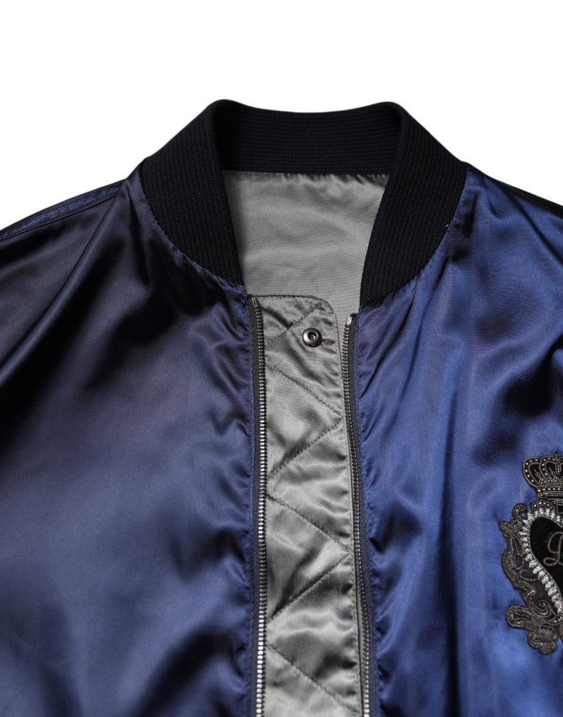 Veste bomber zippée à capuche DG Crown en nylon bleu de Dolce & Gabbana