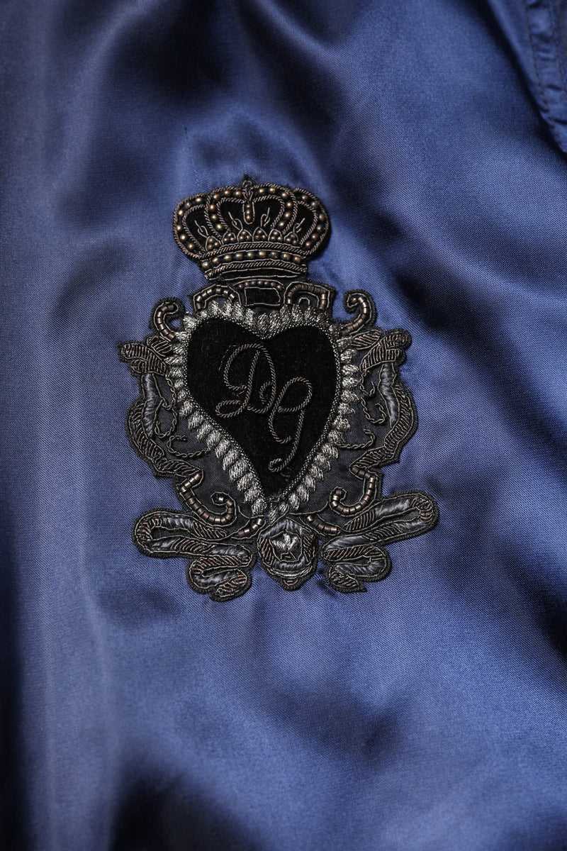 Veste bomber zippée à capuche DG Crown en nylon bleu de Dolce & Gabbana