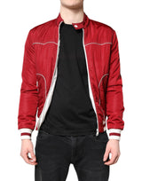 Bomber Jacket à Fermeture Éclair pour Homme en Nylon Rouge et Blanc de Dolce & Gabbana