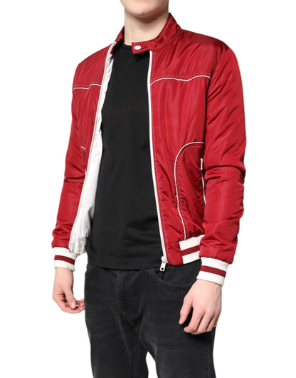 Dolce & Gabbana Red White Nylon Full Zip Men Bomber Jacket