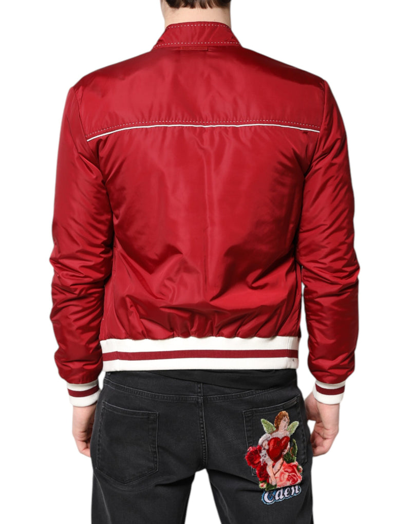 Bomber Jacket à Fermeture Éclair pour Homme en Nylon Rouge et Blanc de Dolce & Gabbana