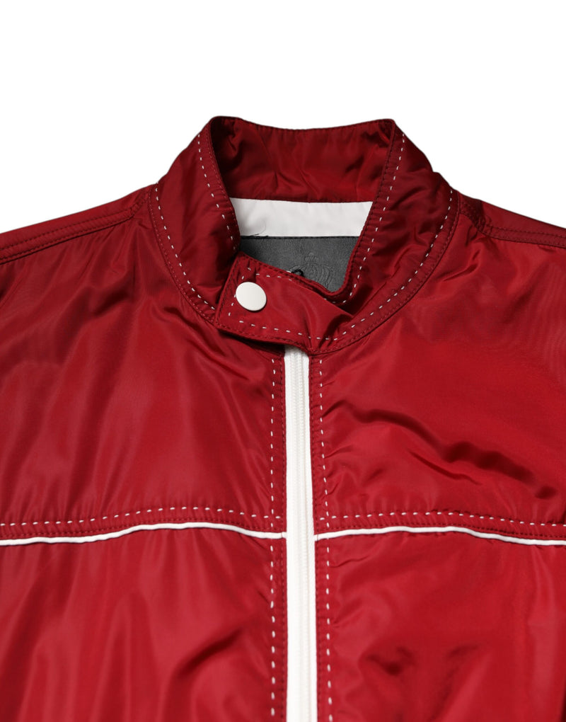 Bomber Jacket à Fermeture Éclair pour Homme en Nylon Rouge et Blanc de Dolce & Gabbana