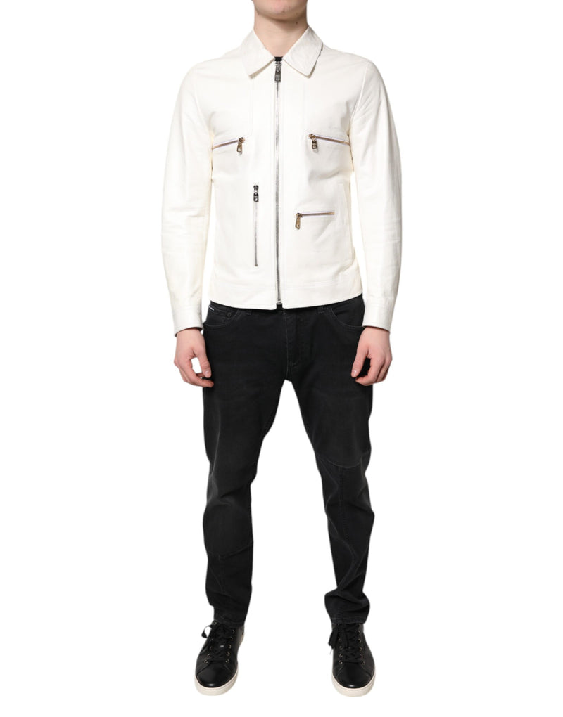 Veste motard à col blanc et fermeture éclair intégrale de Dolce & Gabbana