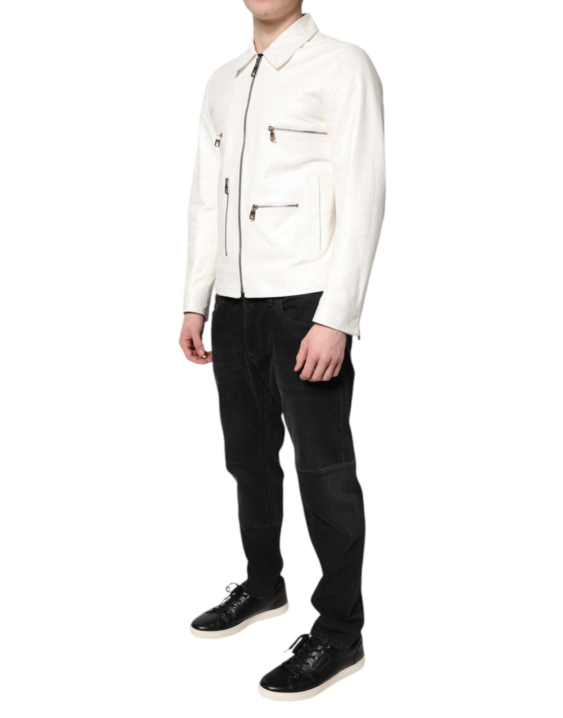 Veste motard à col blanc et fermeture éclair intégrale de Dolce & Gabbana