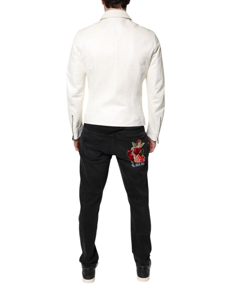 Veste motard à col blanc et fermeture éclair intégrale de Dolce & Gabbana
