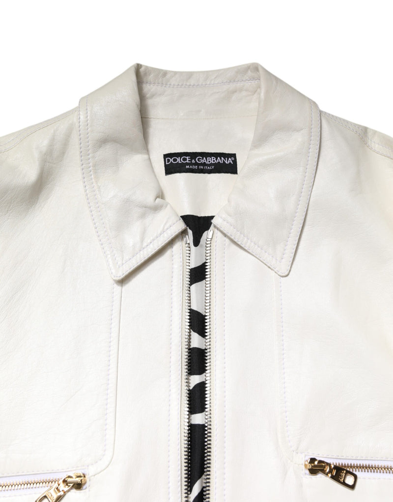 Veste motard à col blanc et fermeture éclair intégrale de Dolce & Gabbana