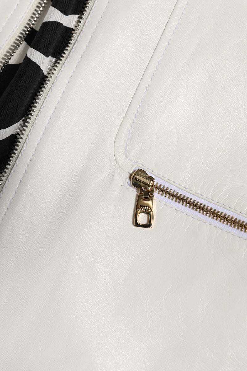 Veste motard à col blanc et fermeture éclair intégrale de Dolce & Gabbana