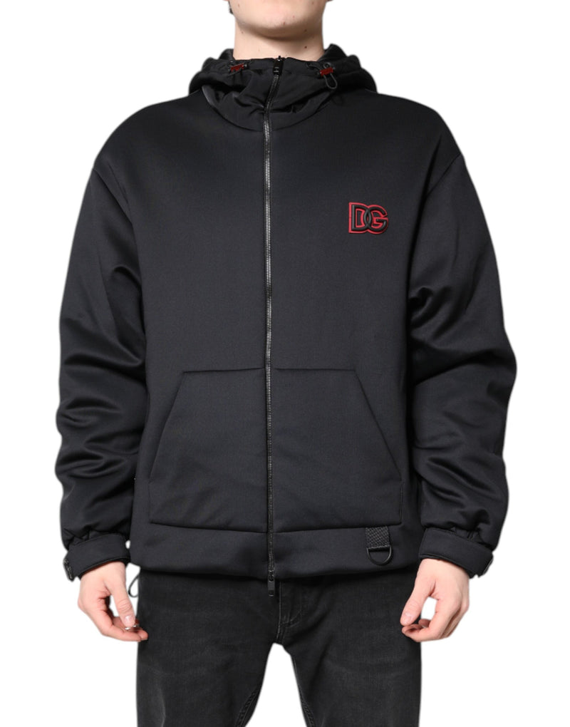 Veste à capuche et fermeture éclair intégrale en polyester noir DG de Dolce & Gabbana
