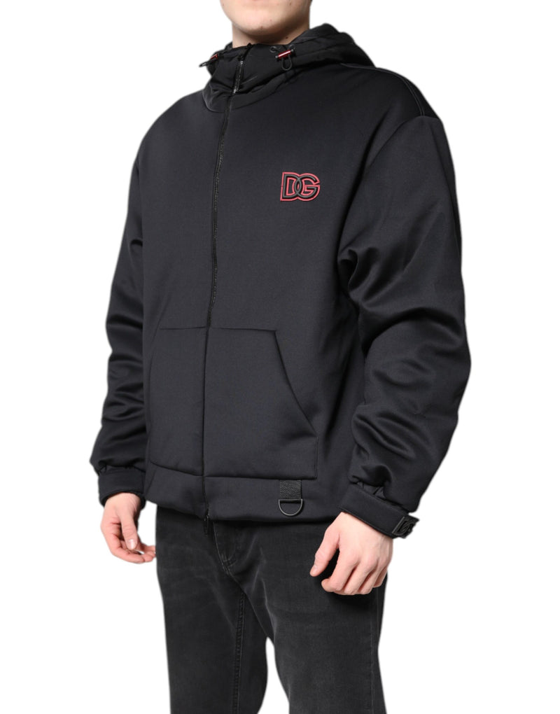 Veste à capuche et fermeture éclair intégrale en polyester noir DG de Dolce & Gabbana