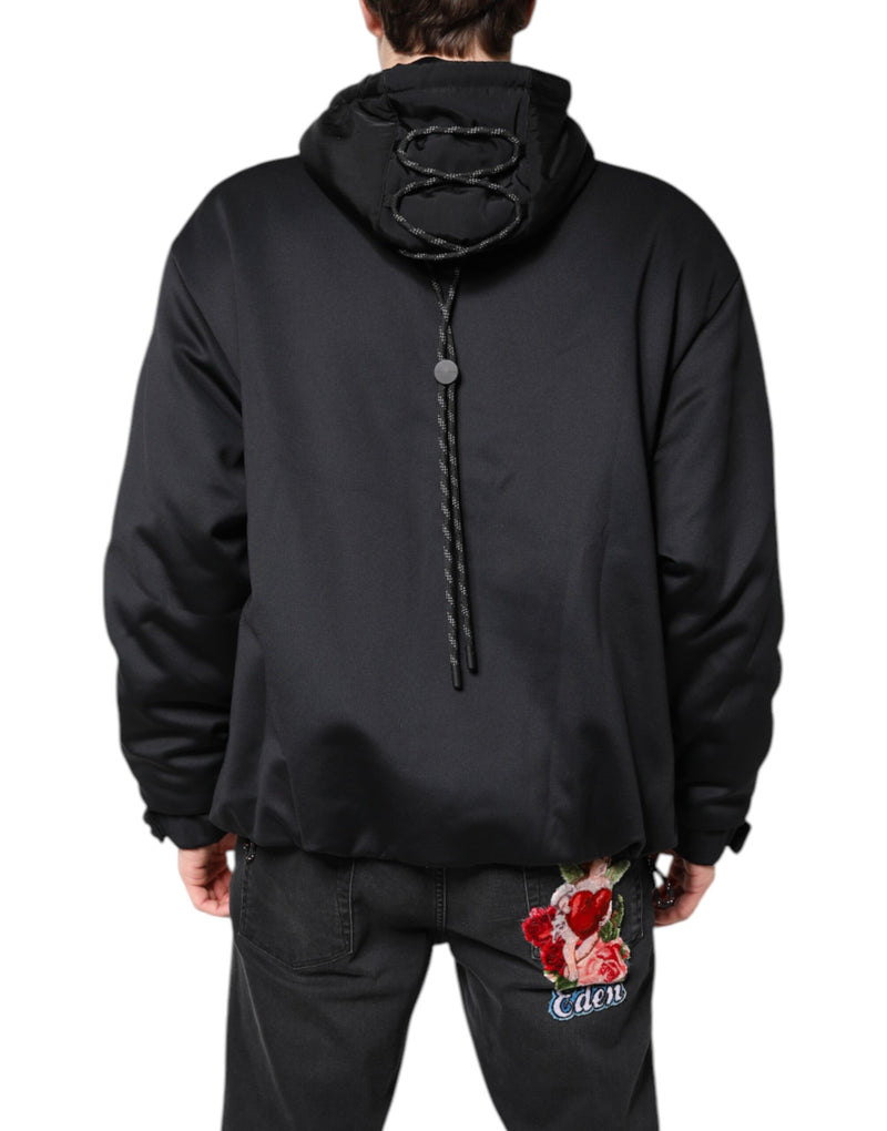 Veste à capuche et fermeture éclair intégrale en polyester noir DG de Dolce & Gabbana