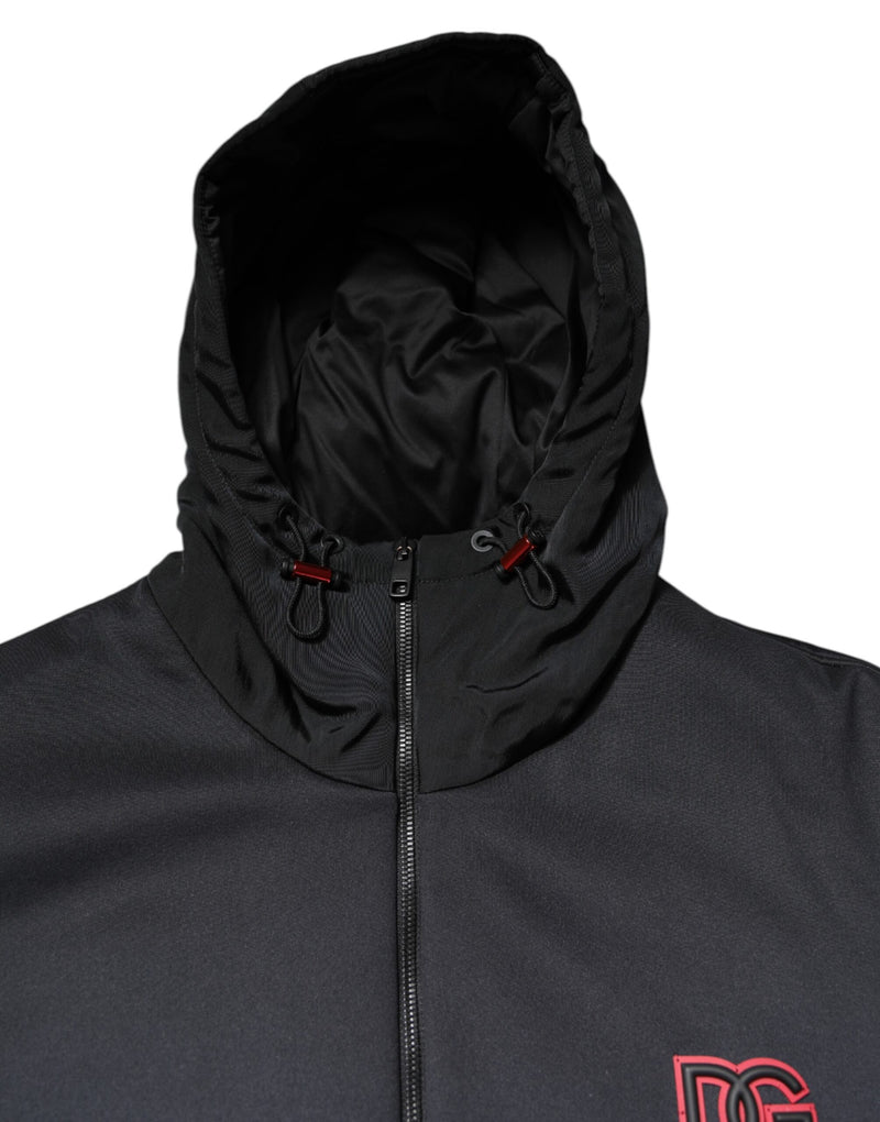 Veste à capuche et fermeture éclair intégrale en polyester noir DG de Dolce & Gabbana