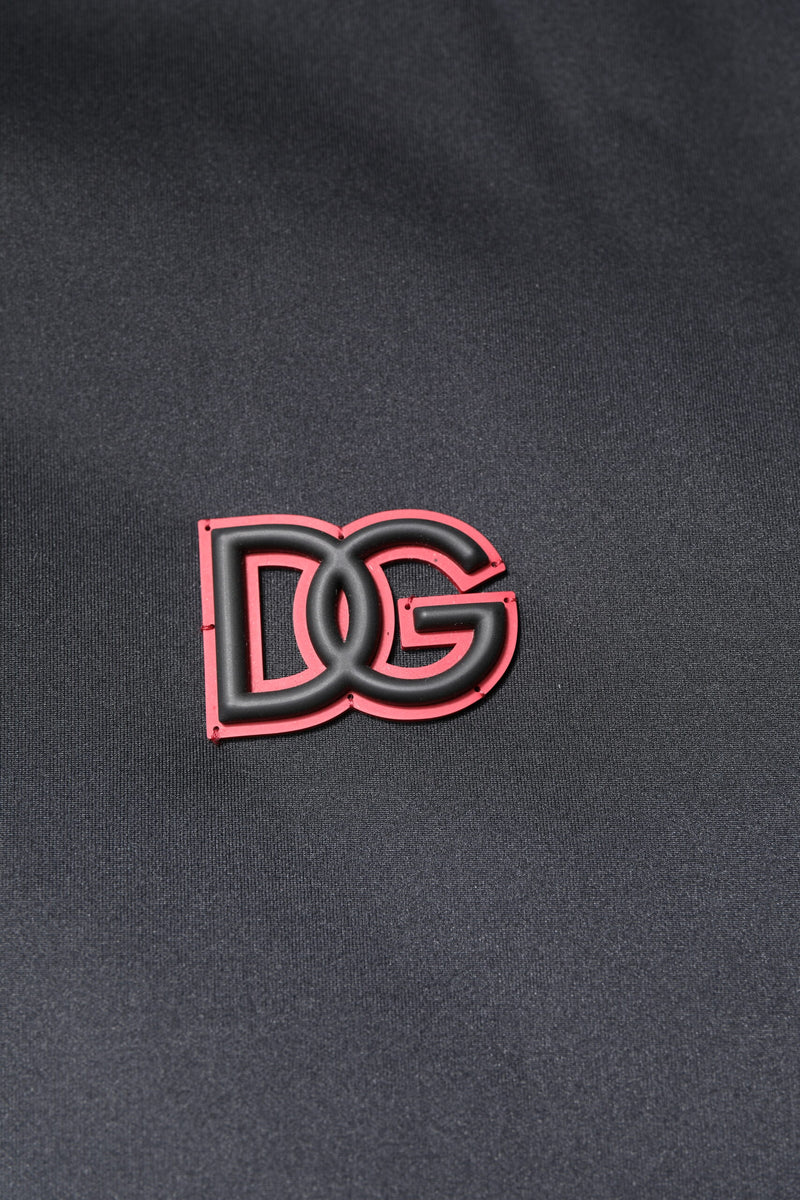 Veste à capuche et fermeture éclair intégrale en polyester noir DG de Dolce & Gabbana