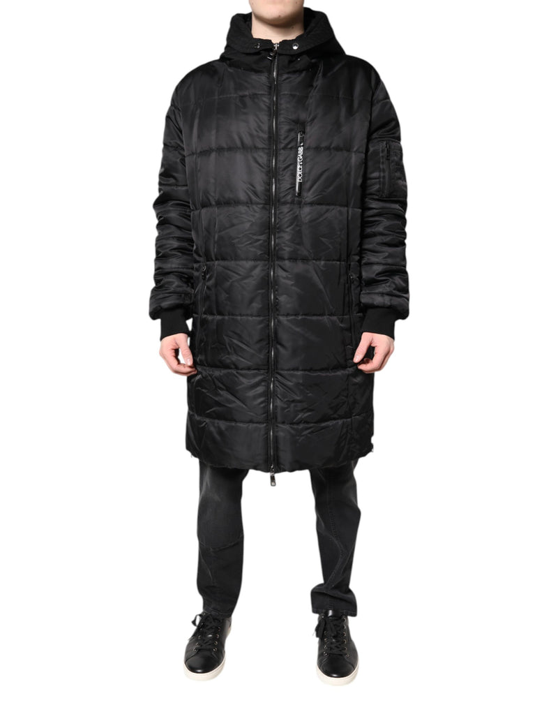 Parka noire à capuche Dolce & Gabbana, manteau d'hiver pour homme.