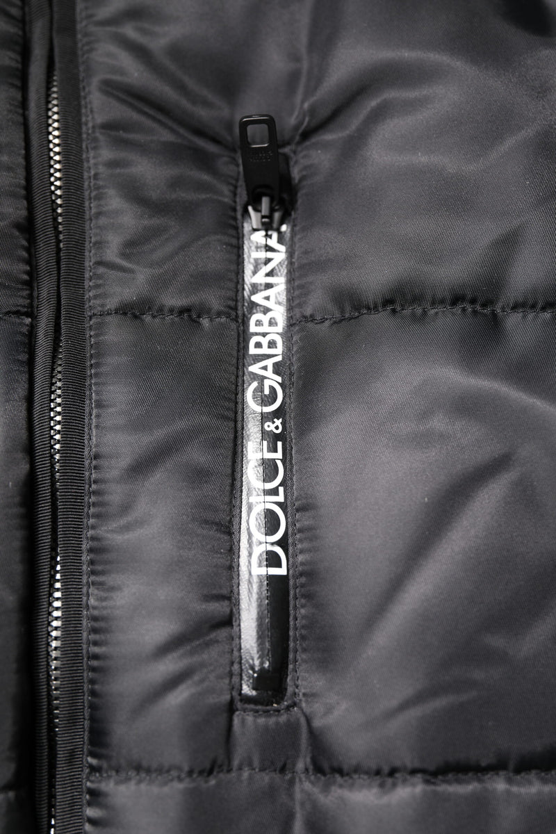 Parka noire à capuche Dolce & Gabbana, manteau d'hiver pour homme.