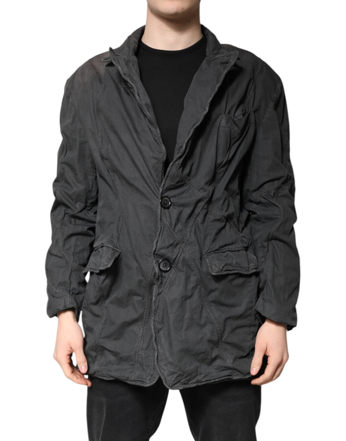 Dolce & Gabbana Veste-manteau à col en coton noir uni