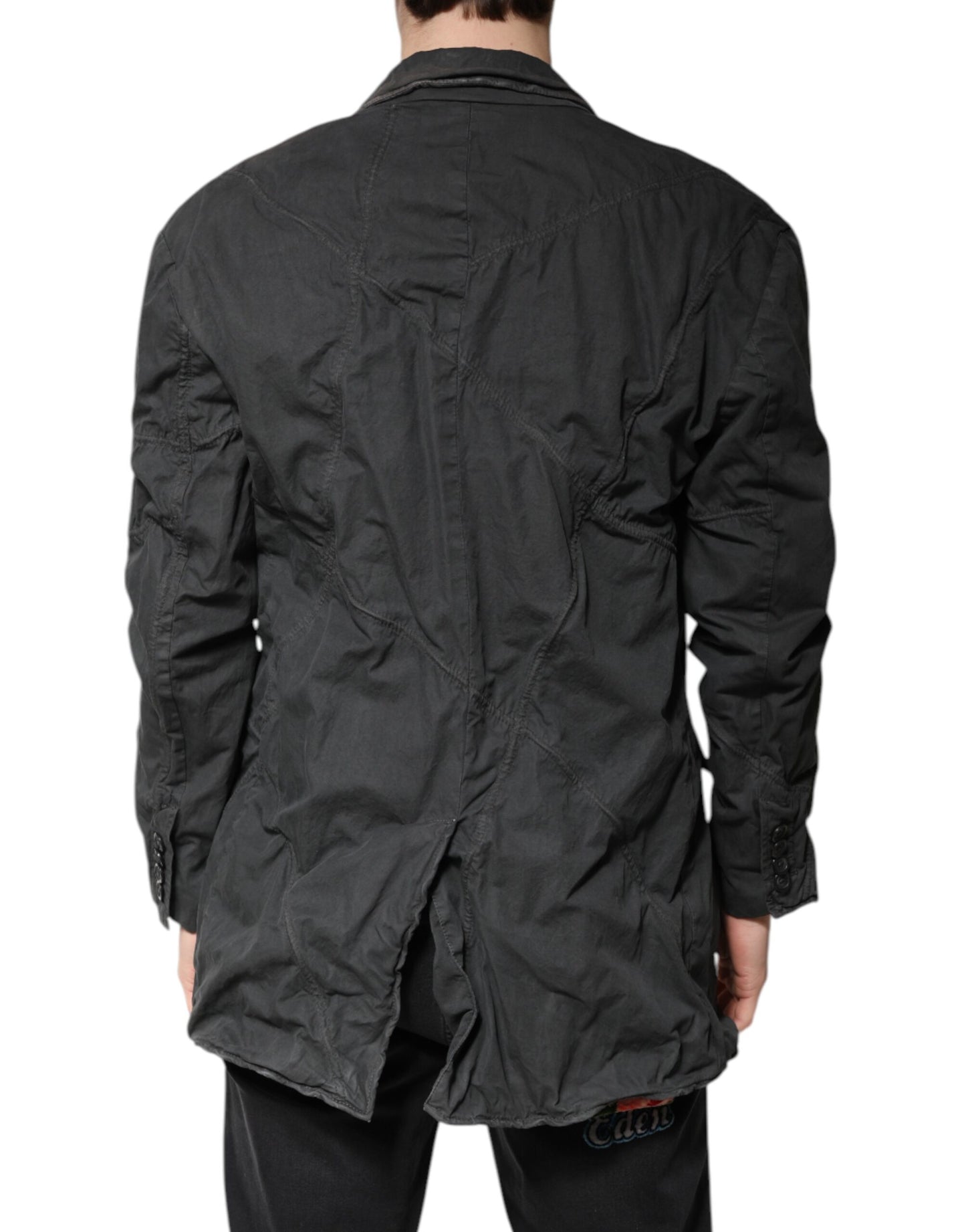 Dolce & Gabbana Black Solid Cotton Collared Coat Jacket