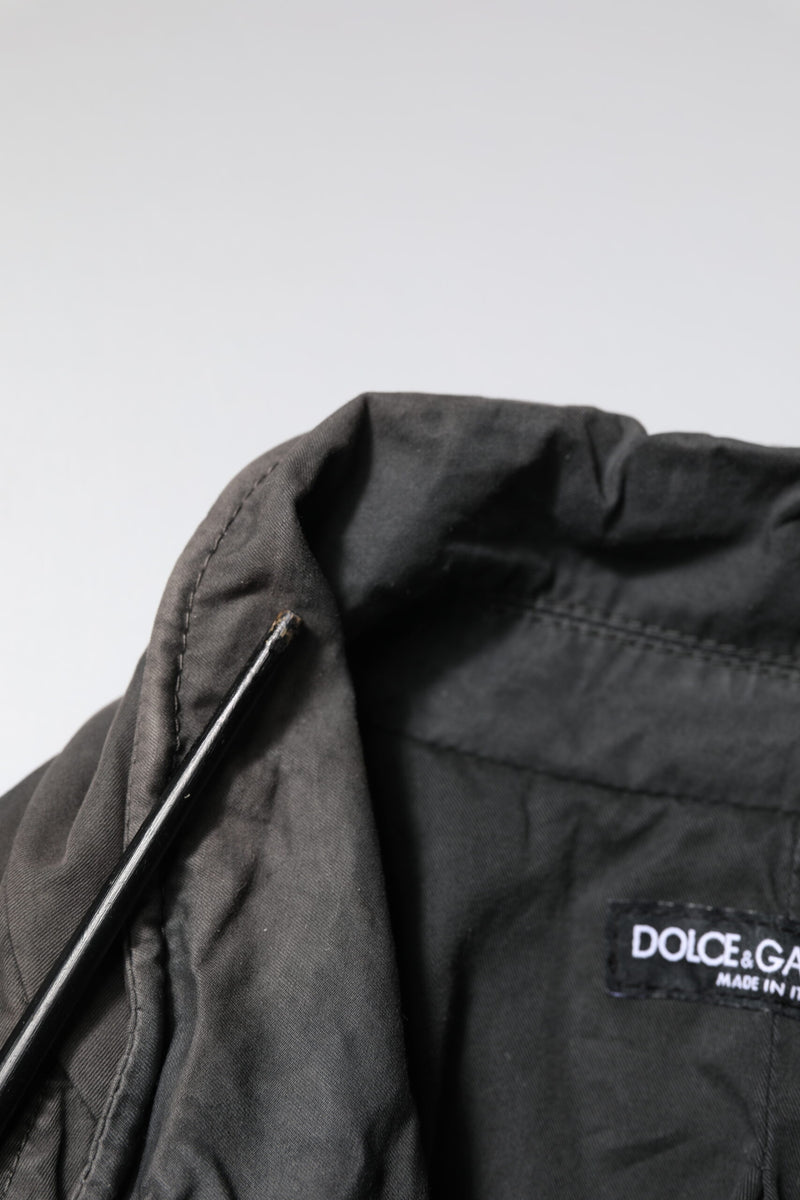 Dolce & Gabbana Black Solid Cotton Collared Coat Jacket