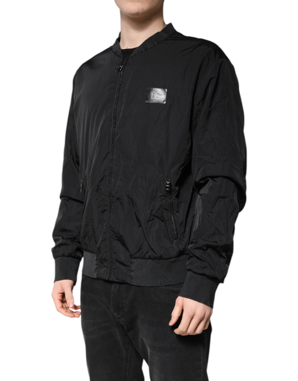 Bomber Jacket à Fermeture Éclair et Logo en Nylon Noir de Dolce & Gabbana