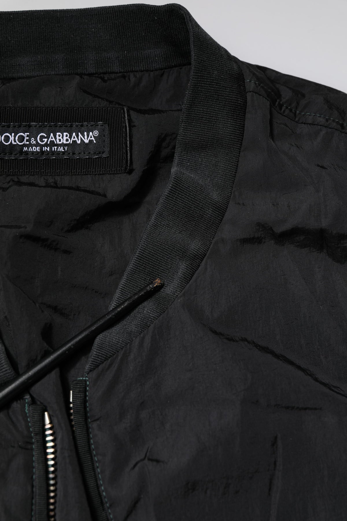 Bomber Jacket à Fermeture Éclair et Logo en Nylon Noir de Dolce & Gabbana