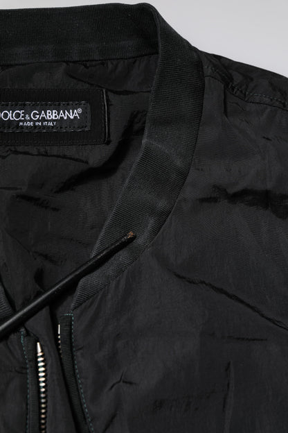 Dolce & Gabbana Black Nylon Logo Full Zip Bomber Jacket