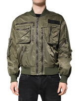 Veste bomber homme à fermeture éclair intégrale en nylon vert de Dolce & Gabbana