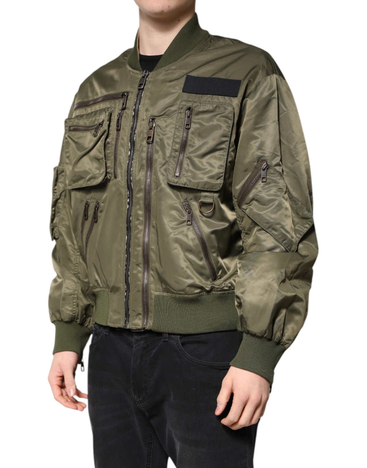 Veste bomber homme à fermeture éclair intégrale en nylon vert de Dolce & Gabbana