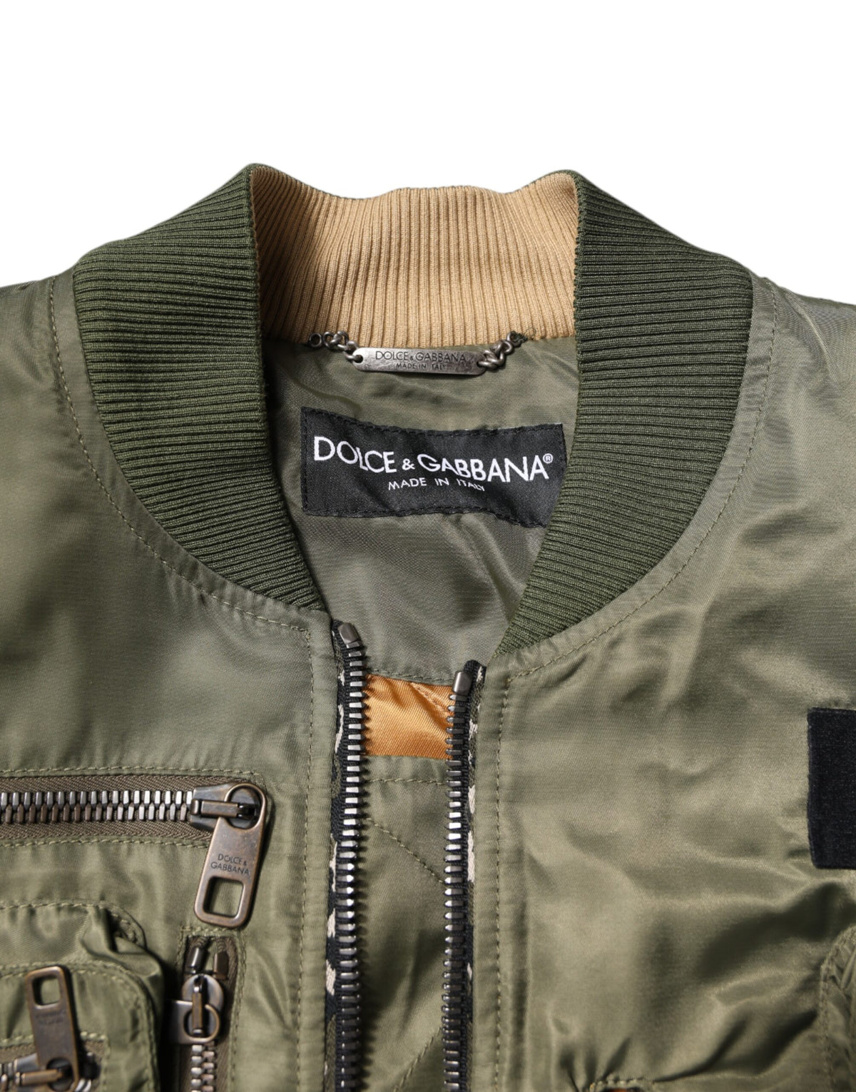 Veste bomber homme à fermeture éclair intégrale en nylon vert de Dolce & Gabbana