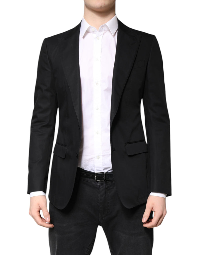 Dolce &amp; Gabbana, blazer noir en coton pour homme, à simple boutonnage.