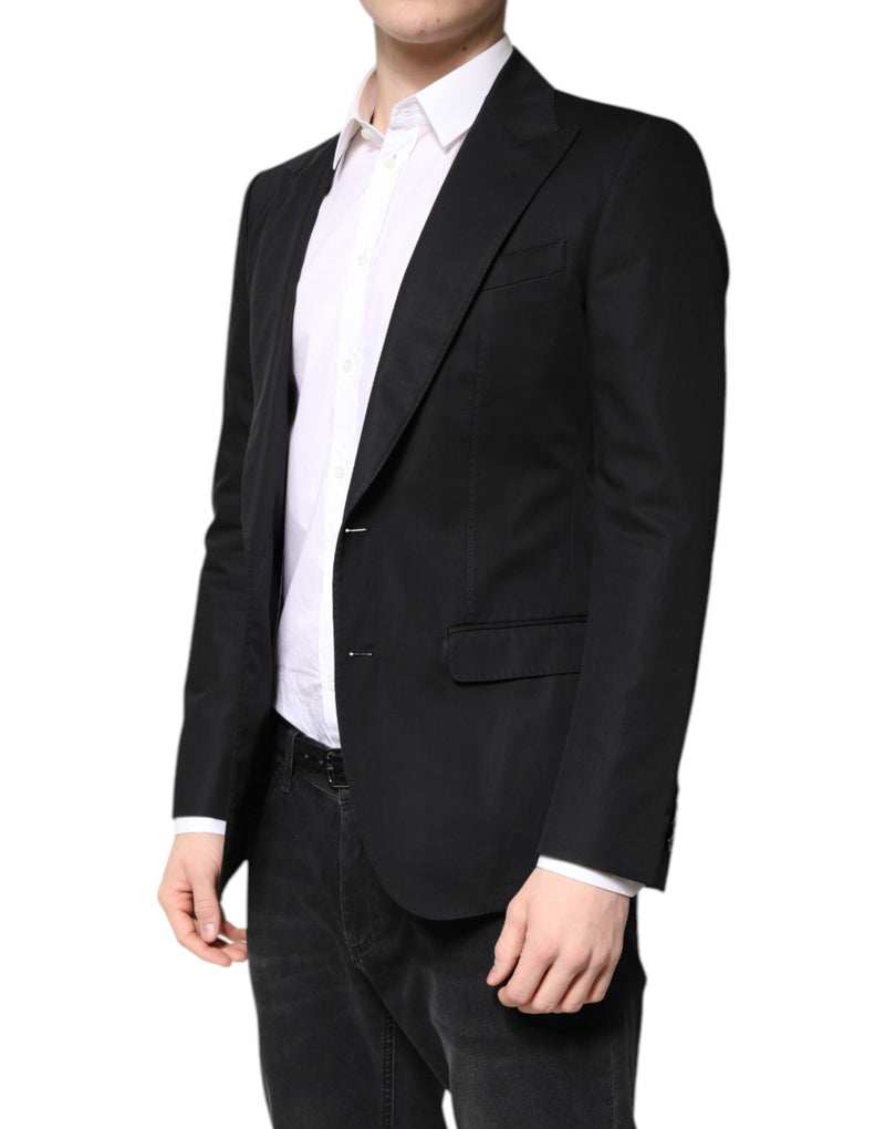 Dolce &amp; Gabbana, blazer noir en coton pour homme, à simple boutonnage.