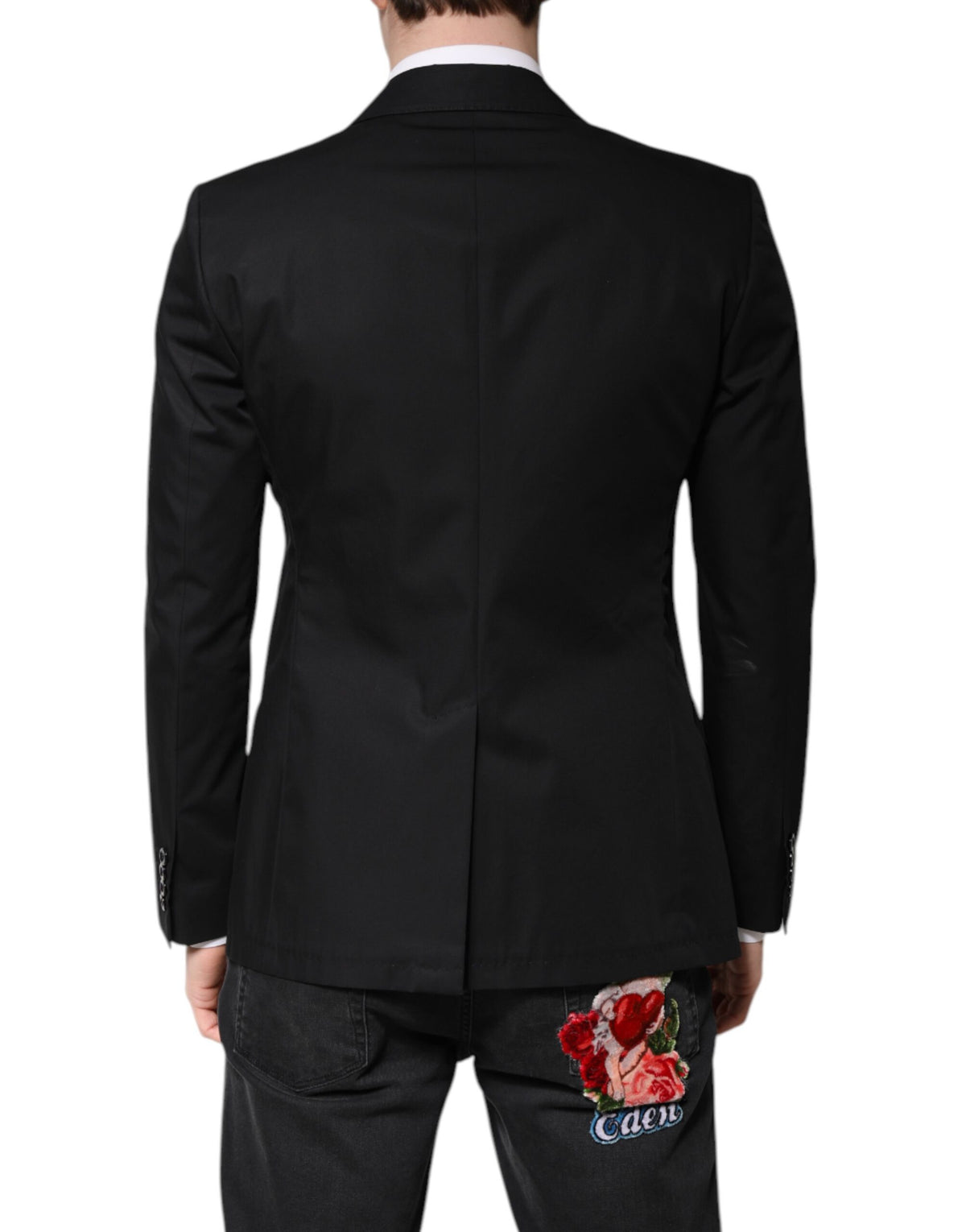 Dolce &amp; Gabbana, blazer noir en coton pour homme, à simple boutonnage.