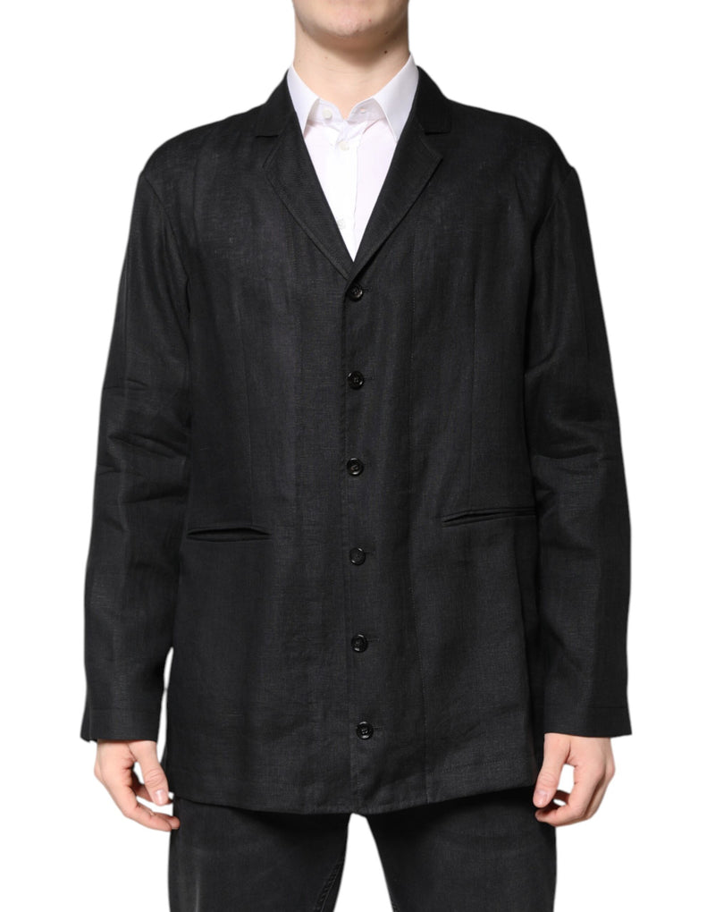 Dolce &amp; Gabbana - Blazer en lin noir à simple boutonnage pour homme