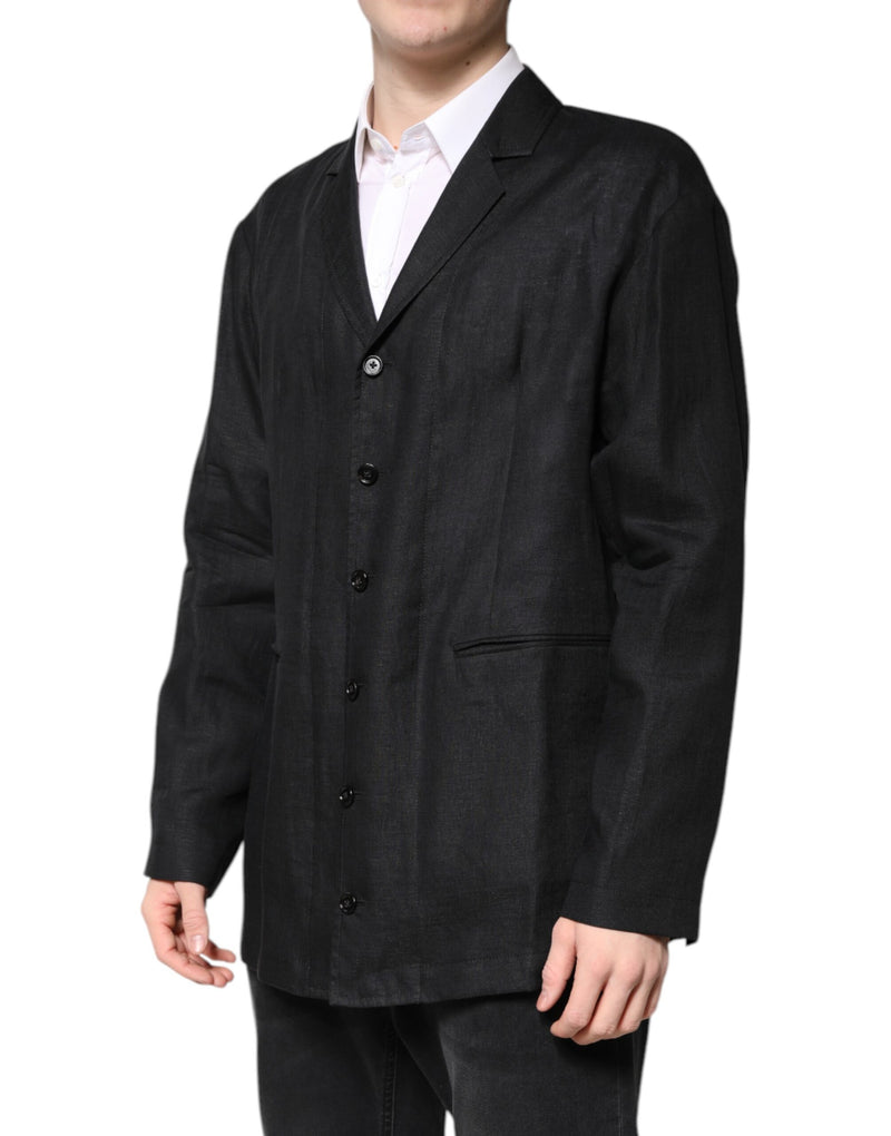 Dolce &amp; Gabbana - Blazer en lin noir à simple boutonnage pour homme