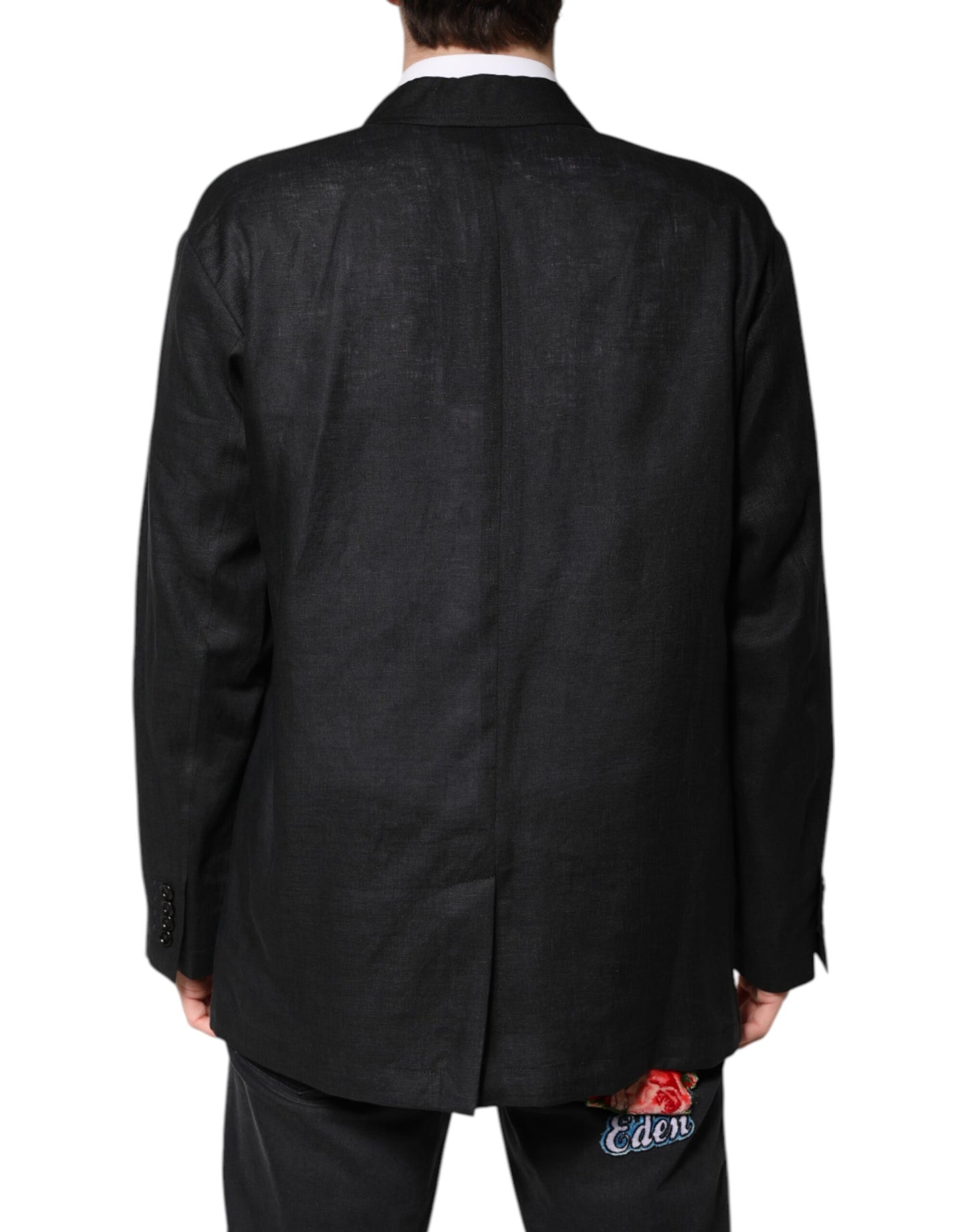 Dolce & Gabbana Black Linen Single Breasted Men Coat Blazer