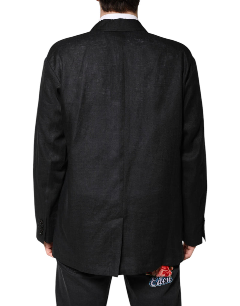 Dolce &amp; Gabbana - Blazer en lin noir à simple boutonnage pour homme