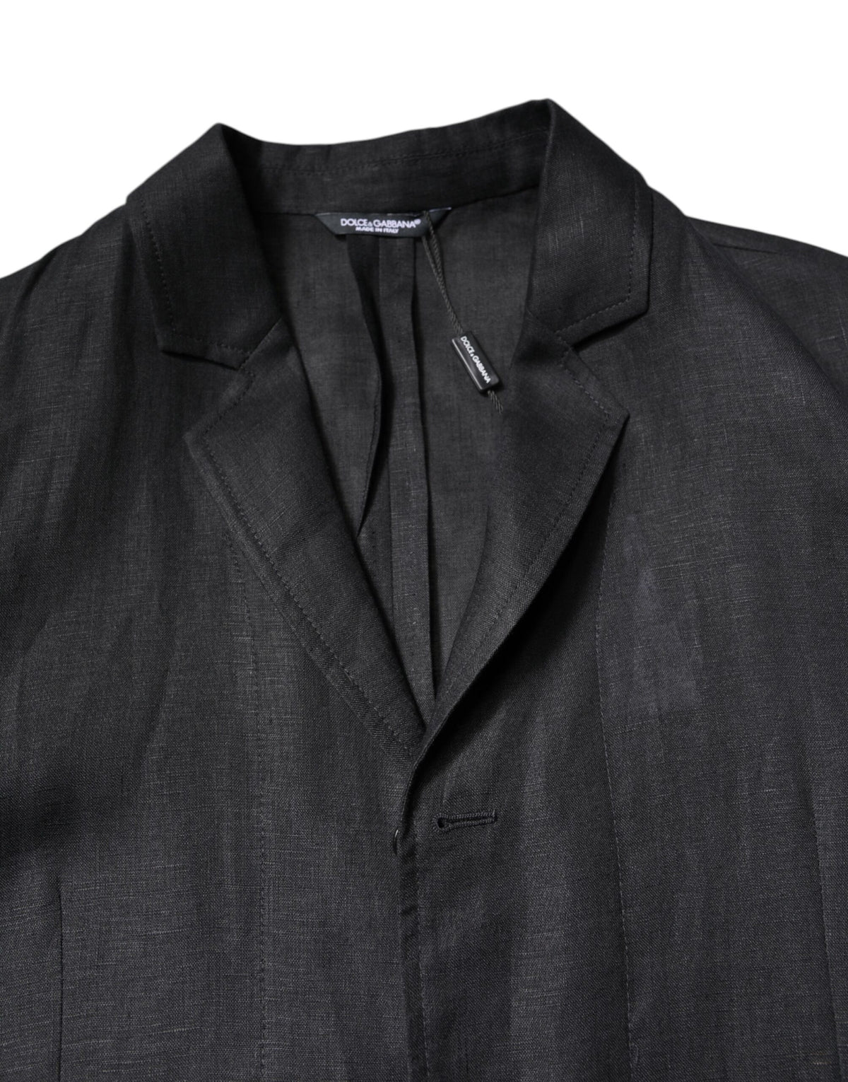 Dolce &amp; Gabbana - Blazer en lin noir à simple boutonnage pour homme