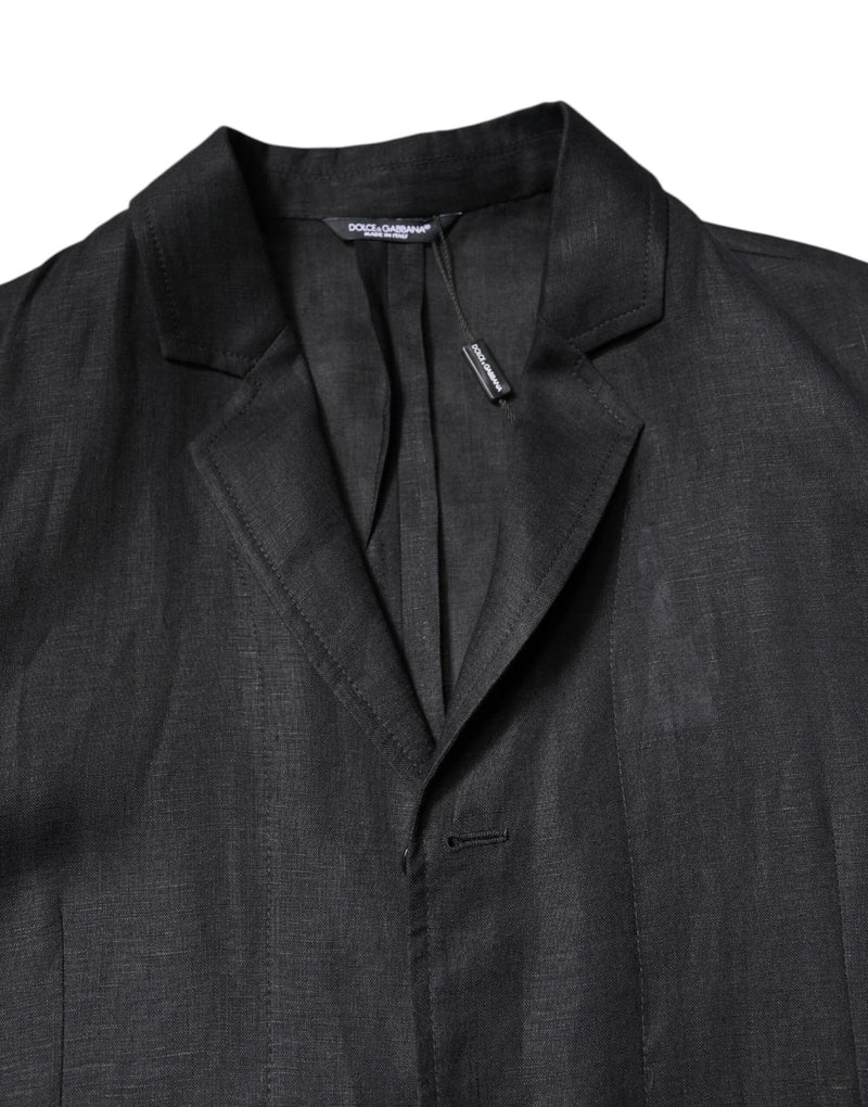 Dolce &amp; Gabbana - Blazer en lin noir à simple boutonnage pour homme
