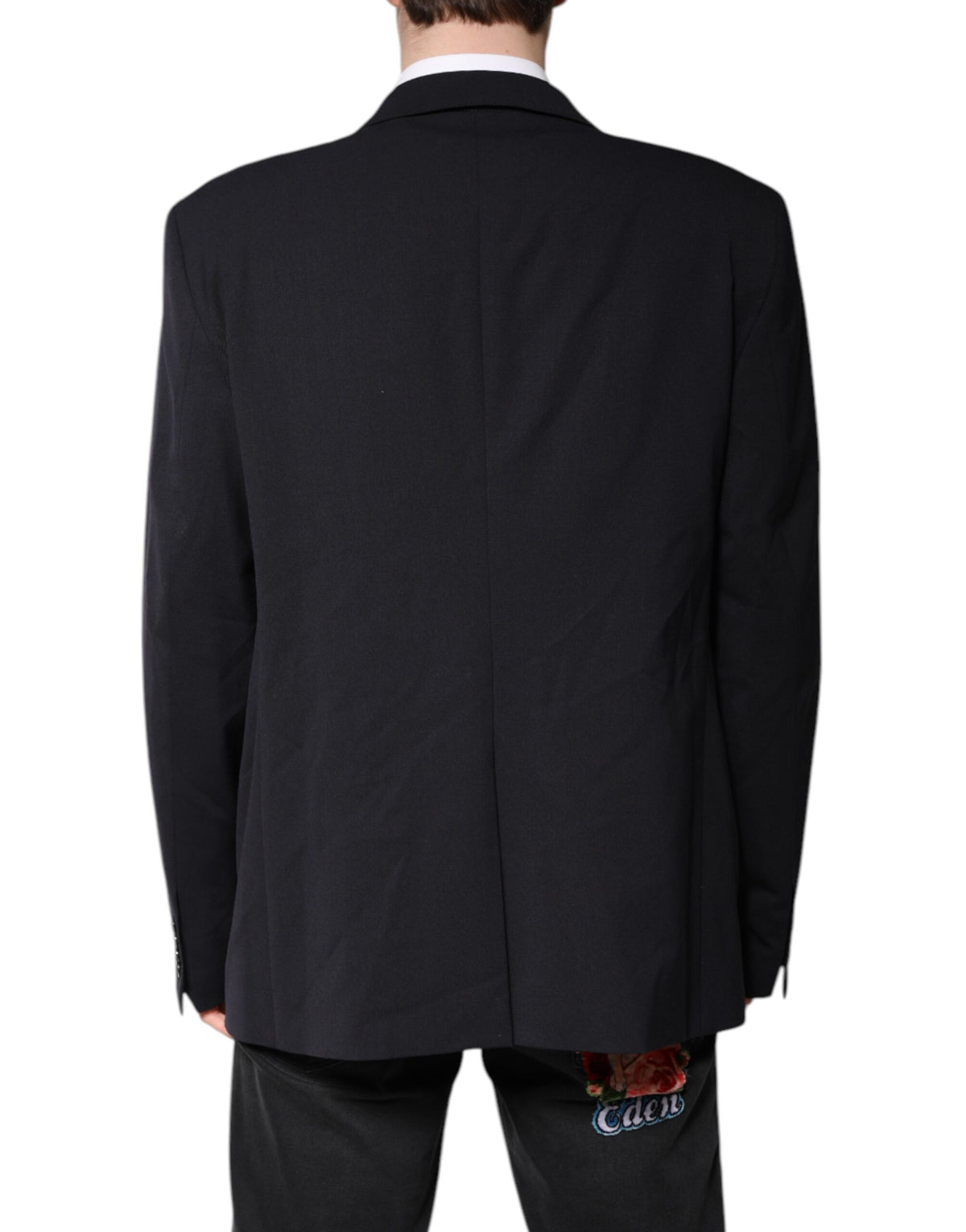 Dolce &amp; Gabbana Blazer en laine bleu foncé à simple boutonnage