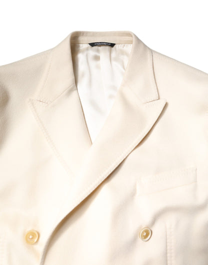 Dolce & Gabbana Beige Cashmere Double Breasted Coat Blazer