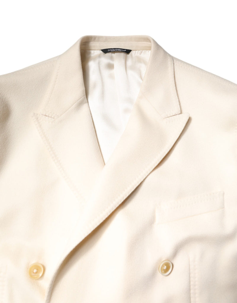 Dolce & Gabbana Beige Cashmere Double Breasted Coat Blazer