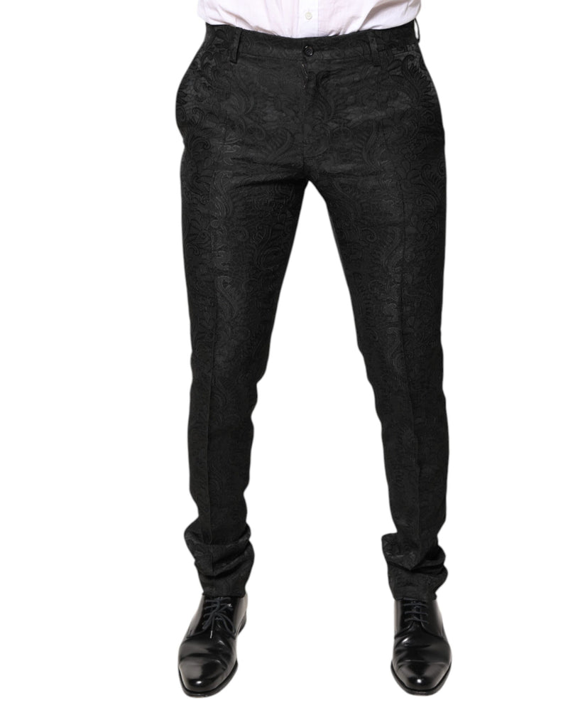 Pantalon-robe taille mi-hauteur en jacquard floral noir Dolce &amp; Gabbana