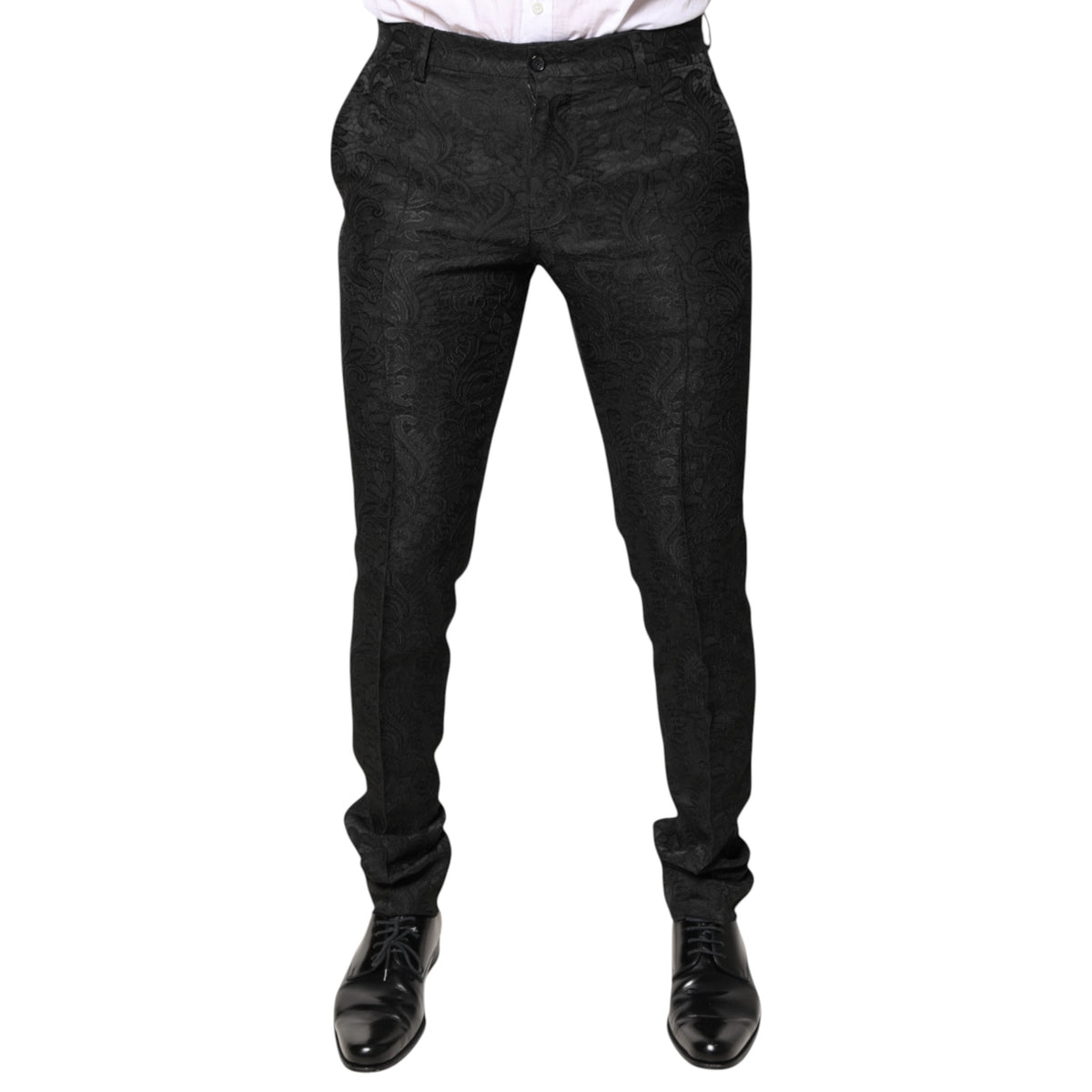 Pantalon-robe taille mi-hauteur en jacquard floral noir Dolce &amp; Gabbana