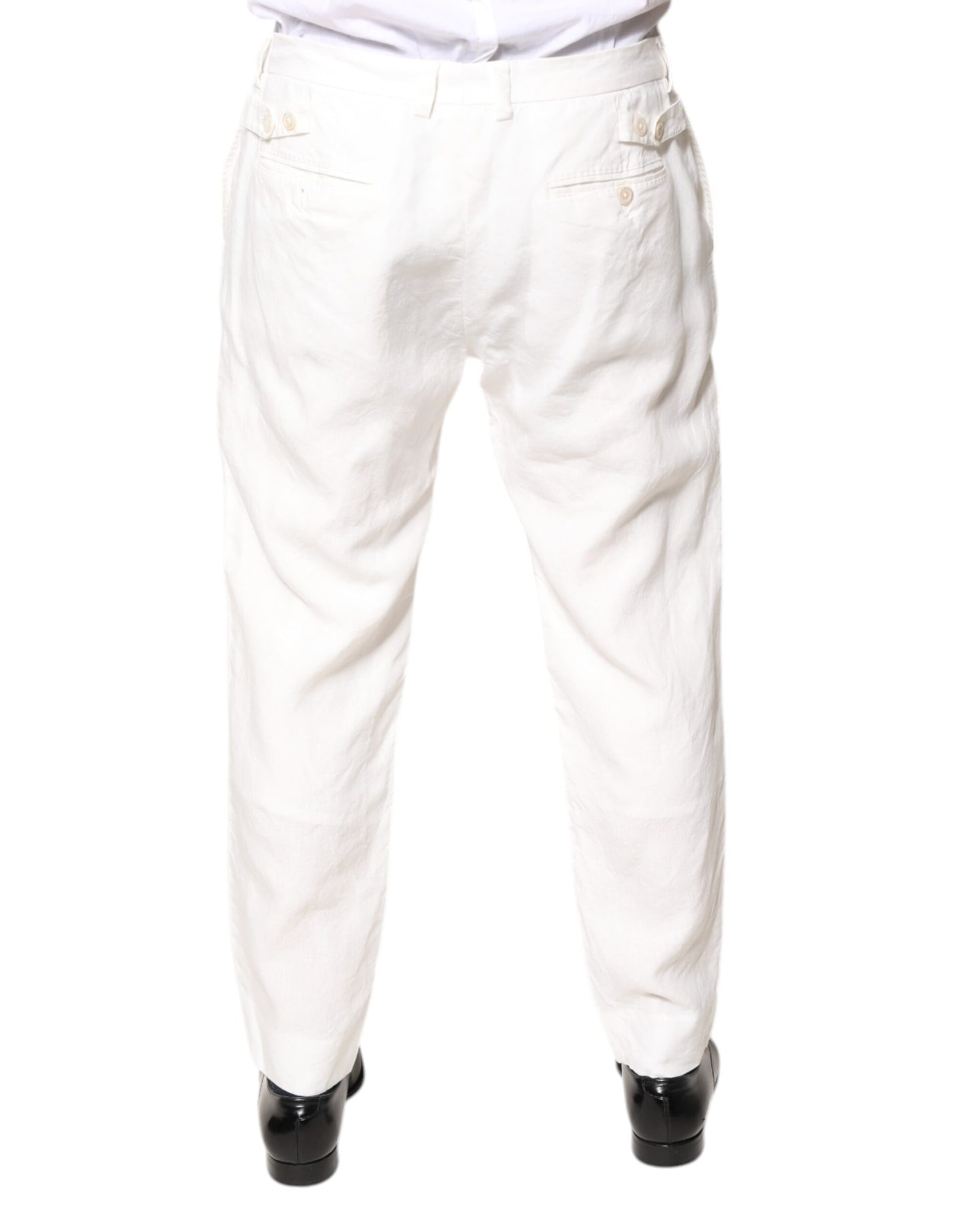 Dolce & Gabbana White Linen Mid Waist Men Dress Pants