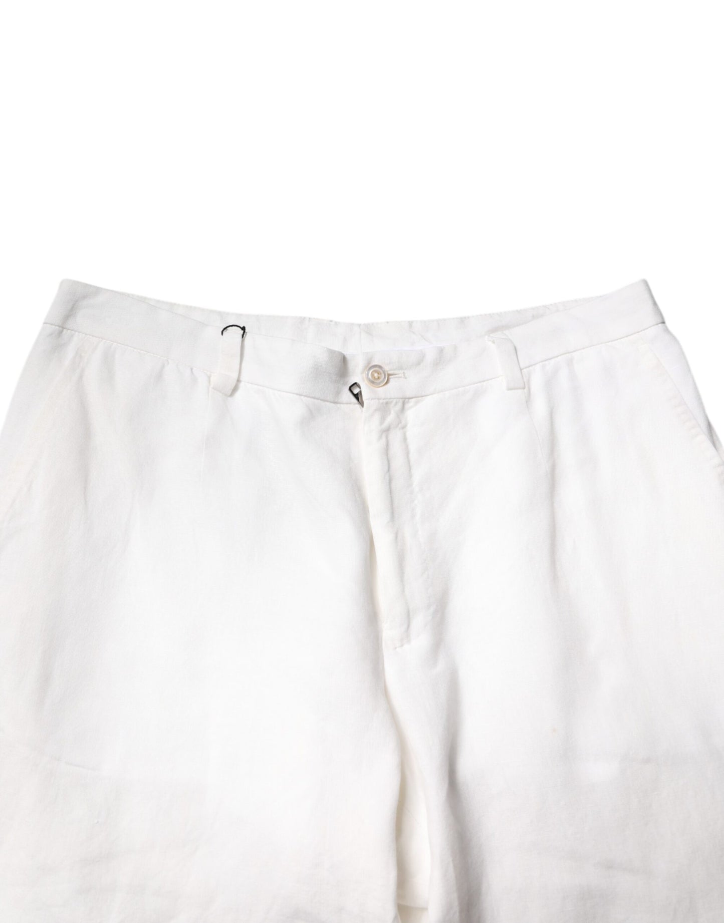 Dolce & Gabbana White Linen Mid Waist Men Dress Pants
