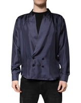 Chemise double boutonnage en soie bleu foncé de Dolce &amp; Gabbana