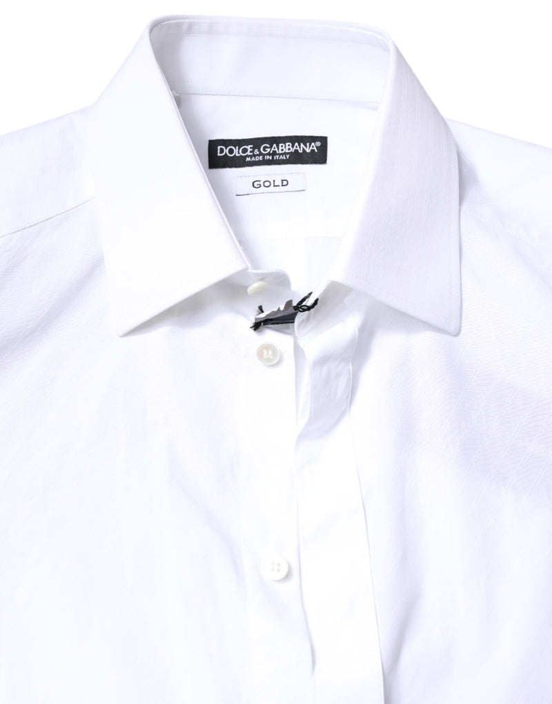Robe formelle blanche en coton avec col doré de Dolce &amp; Gabbana