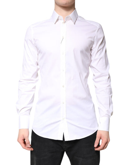 Dolce & Gabbana White Cotton GOLD Dress Formal Collared Shirt